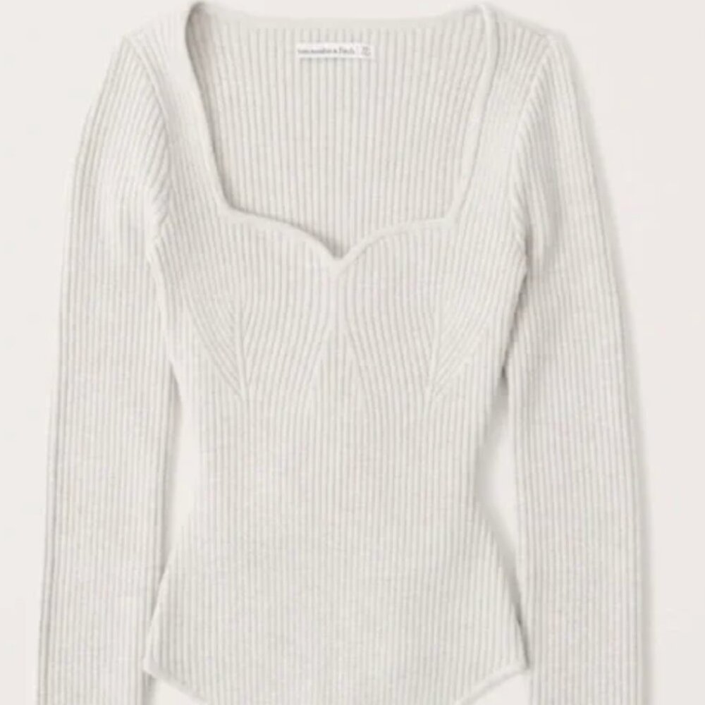 ABERCROMBIE & FITCH Sweetheart Sweater Ribbed Bodysuit Cream